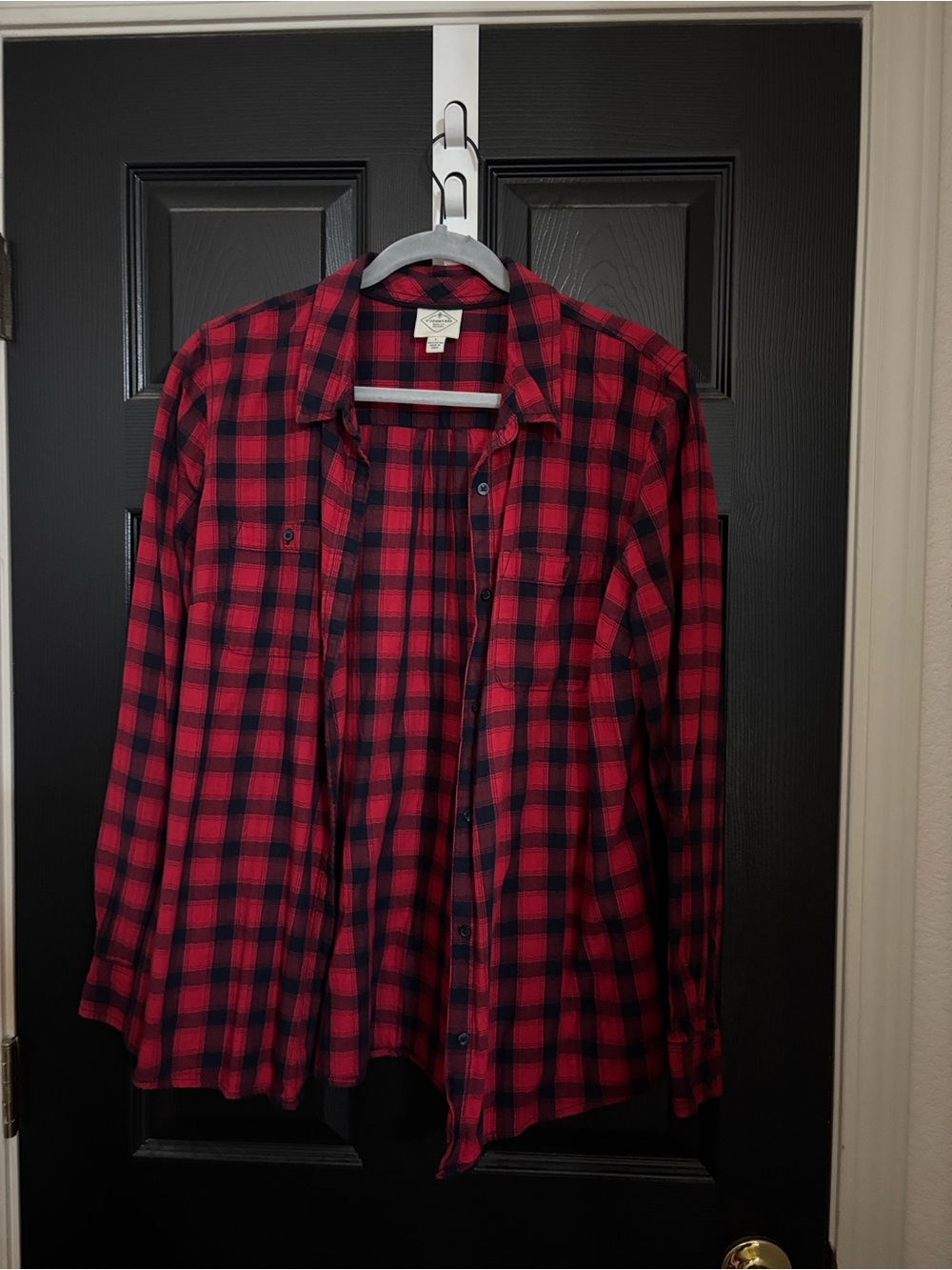 St. John's Bay Red and Blue Plaid Button Front Shirt